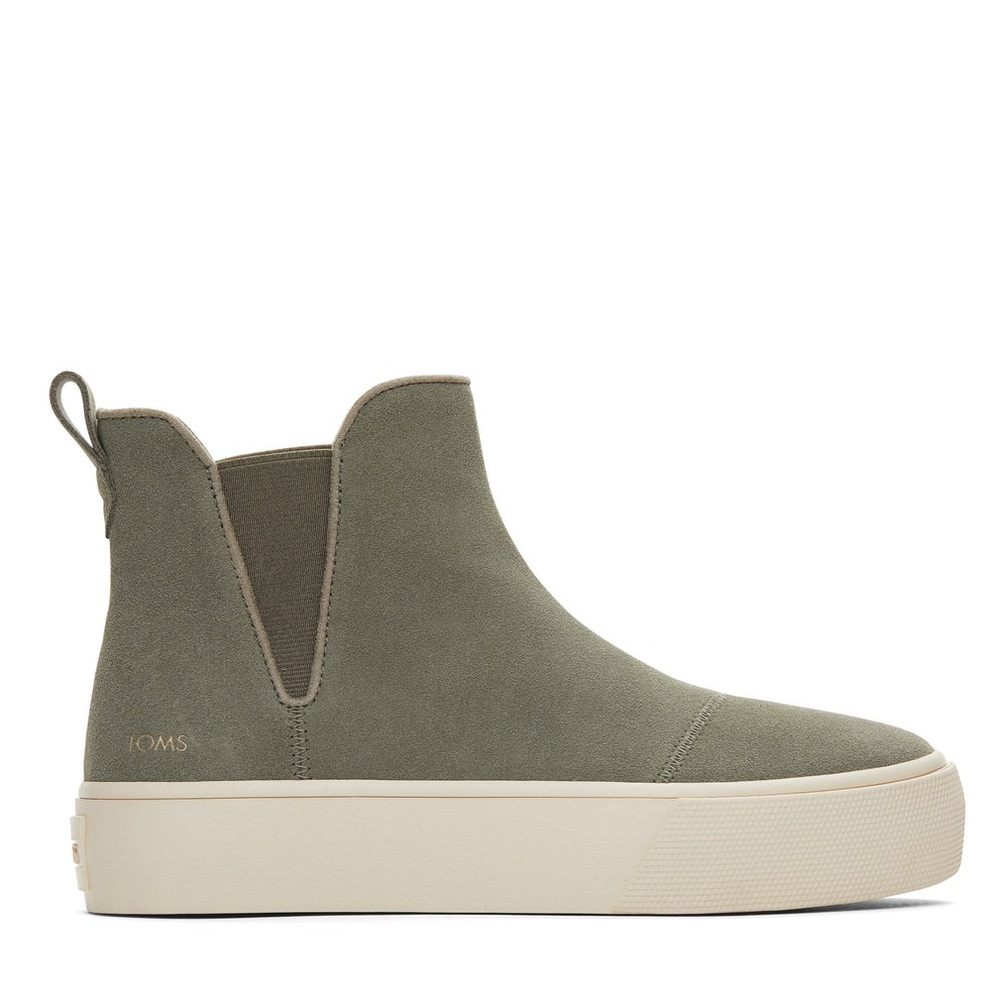 NWT TOMS Fenix Platform Chelsea Vetiver Suede Sneaker Vetiver Grey Suede Sz 5